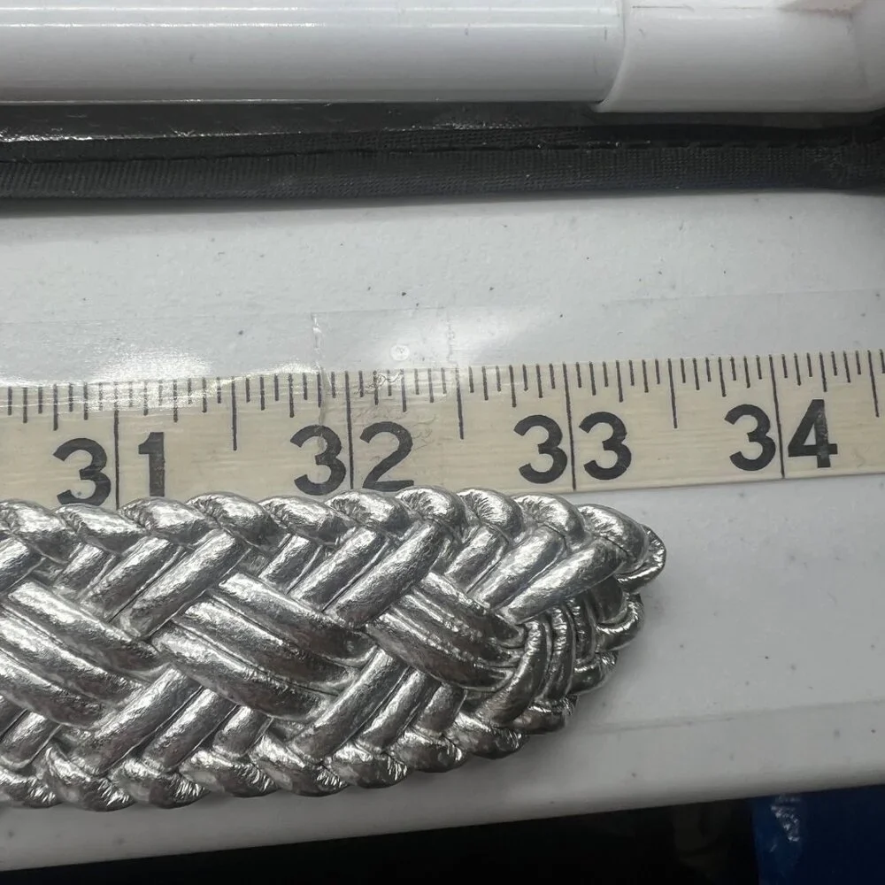 Vtg Metallic Silver Braided Leather‎ Belt Woven Buckle Design Women Size Small